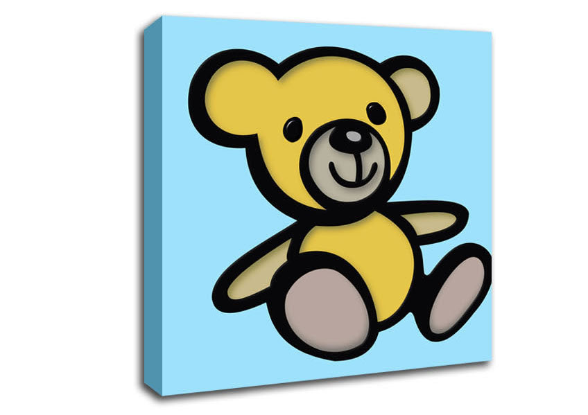 Teddy Bear Cartoon Baby Blue Canvas Wall Art