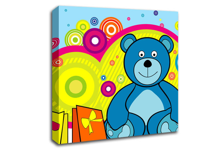 Teddy Bear Circles Baby Blue Canvas Wall Art