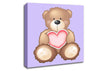 Teddy Bear Love Heart Lilac Canvas Wall Art