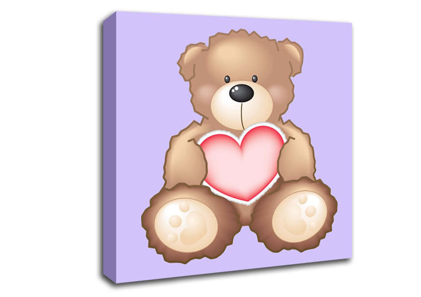 Teddy Bear Love Heart Lilac Canvas Wall Art