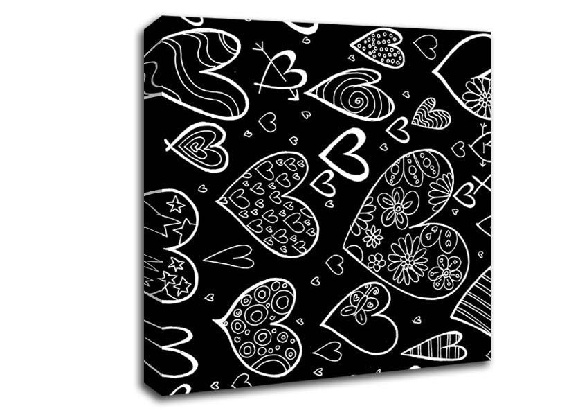 Hearts White On Black Canvas Wall Art