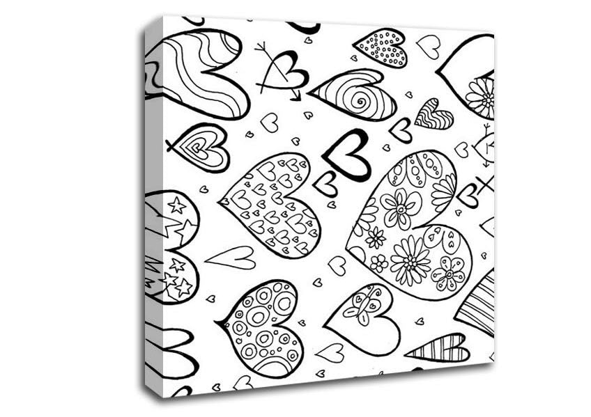 Hearts Black On White Canvas Wall Art
