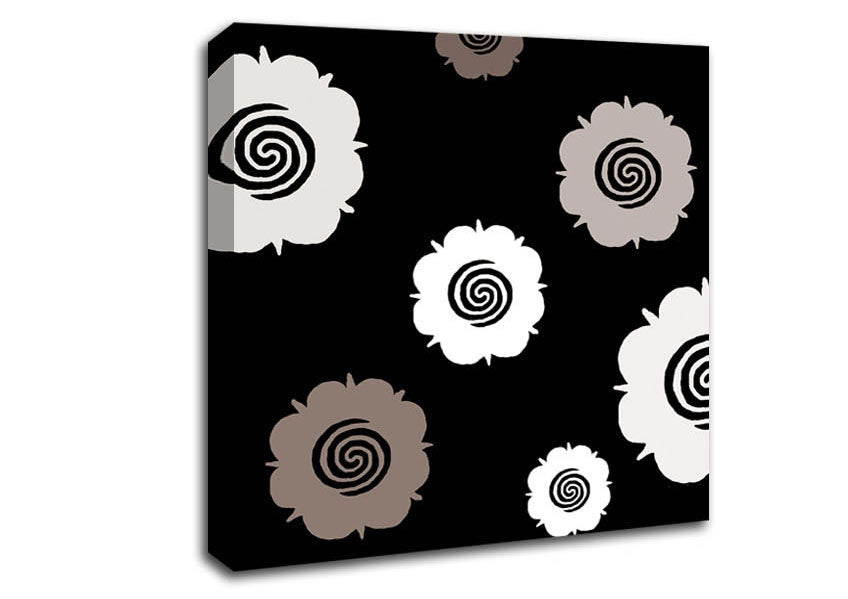 Flowers Beige On Black Canvas Wall Art