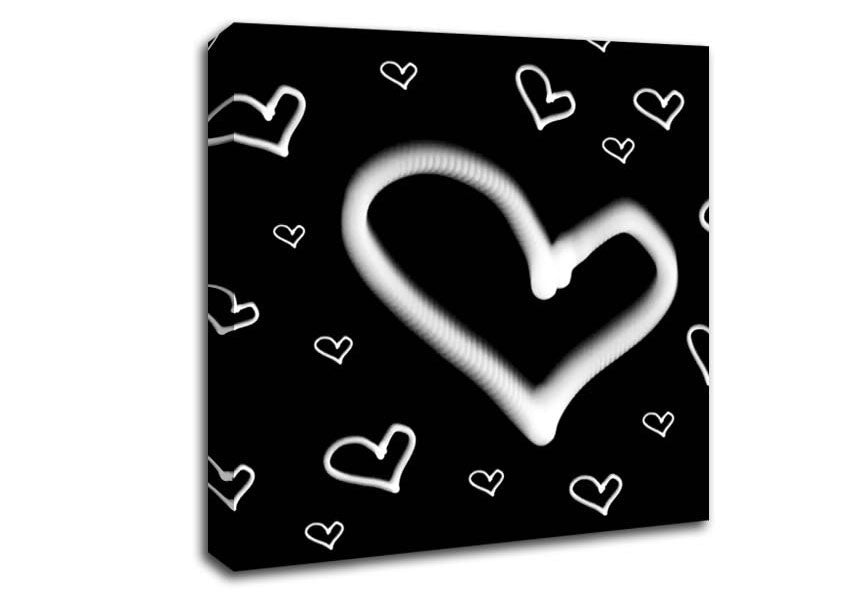 Love Hearts White On Black Canvas Wall Art