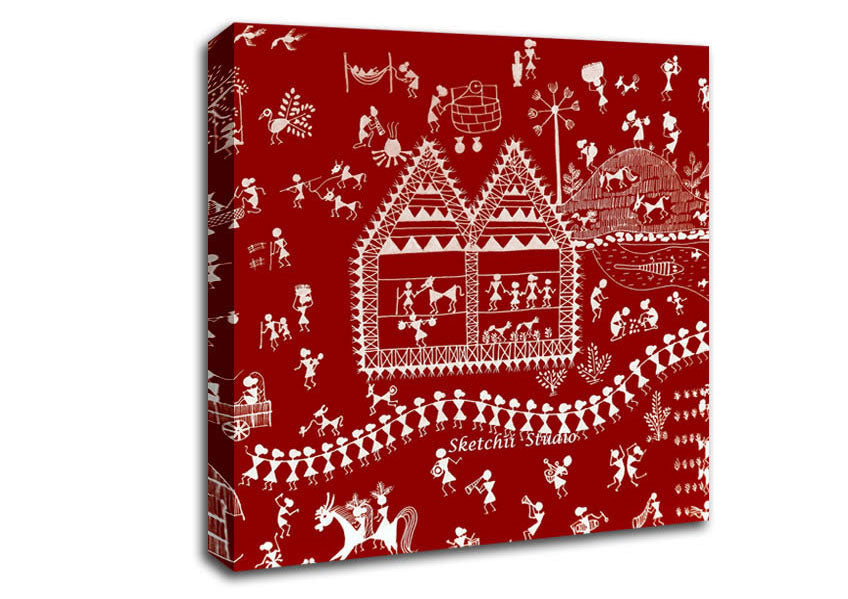Aboriginal Warli Tribal Village Celebrations Canvas Wall Art