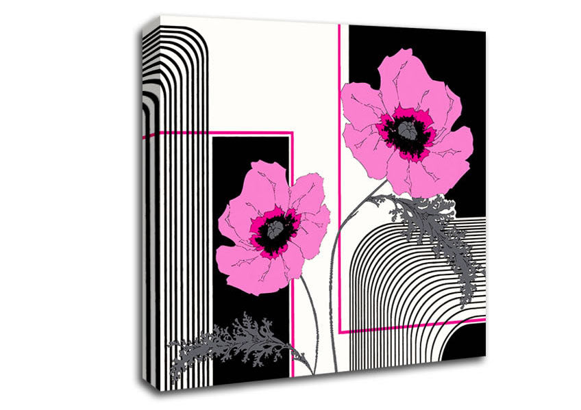 Pink Poppy Stripes Canvas Wall Art