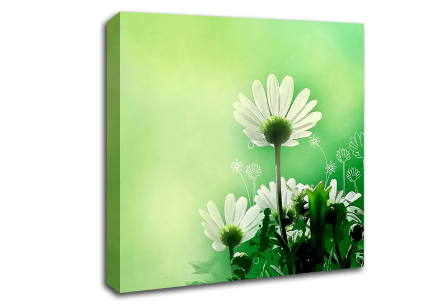 Green Flower Parade Canvas Wall Art