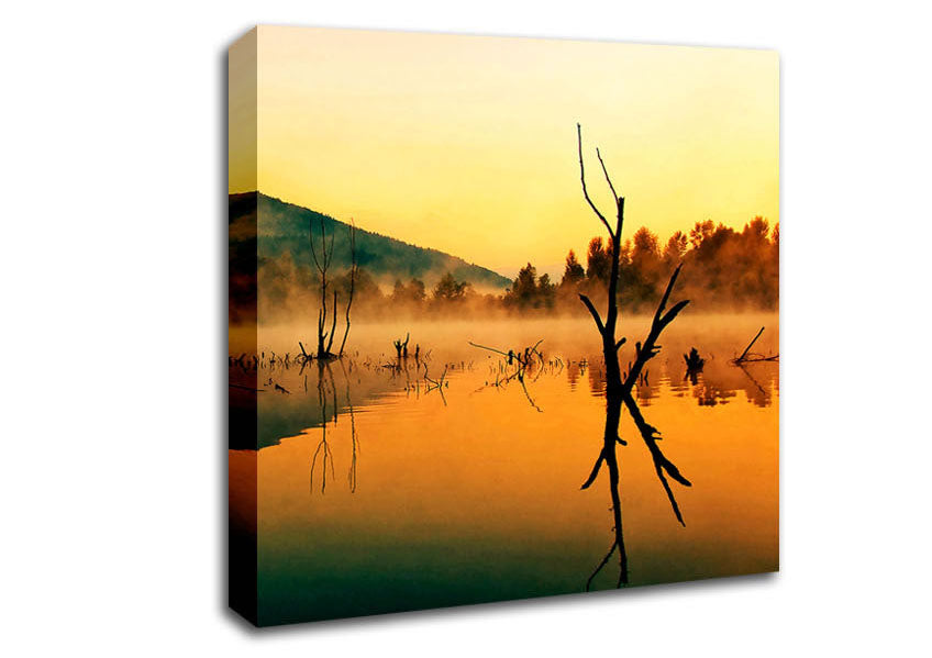 Morning Mist Over The Lake Canvas Wall Art