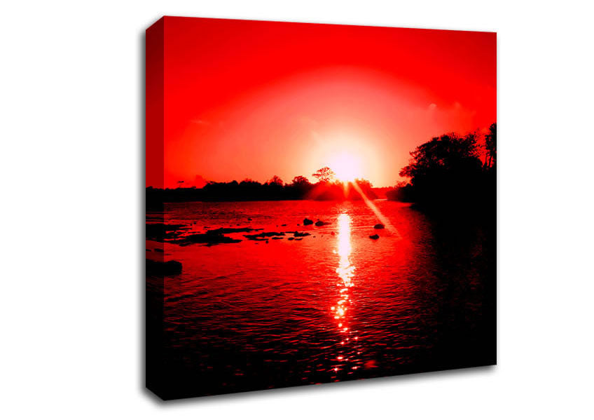 Red Ocean Sun Blaze Canvas Wall Art