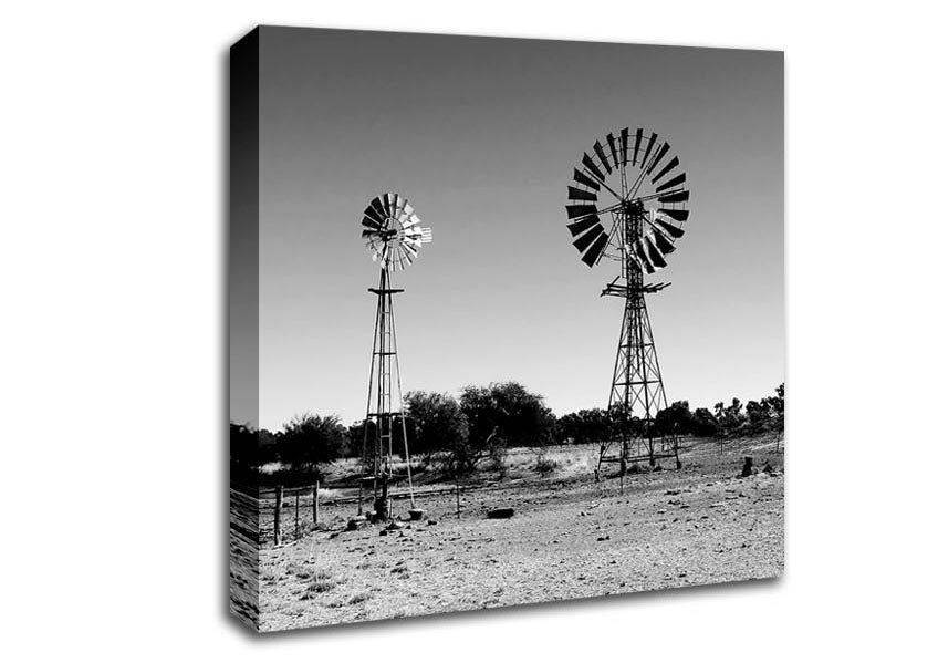 Windmills In The Desert B n W Canvas Wall Art