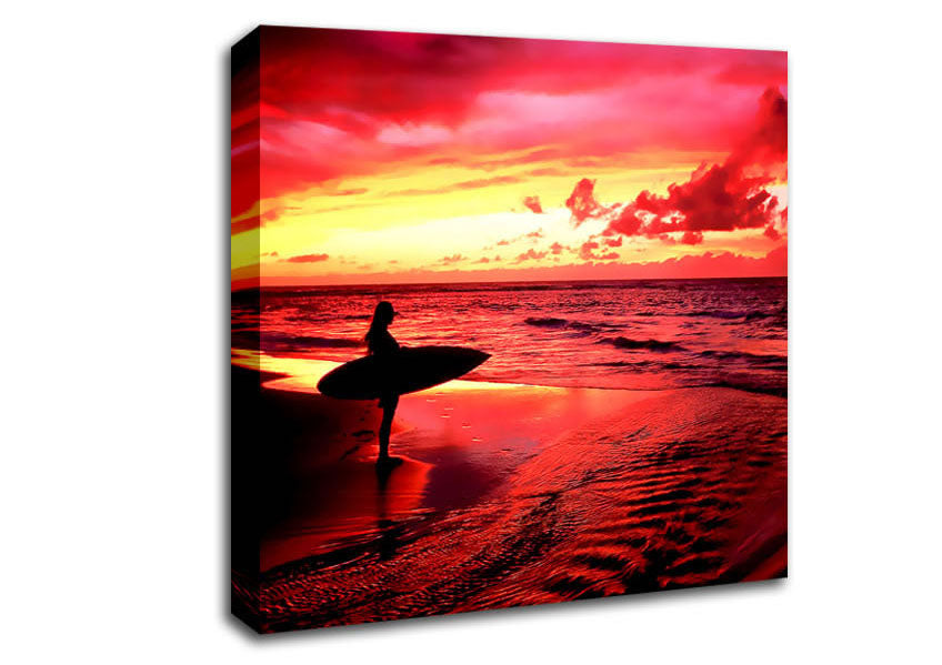 Red Surfer Girl Canvas Wall Art