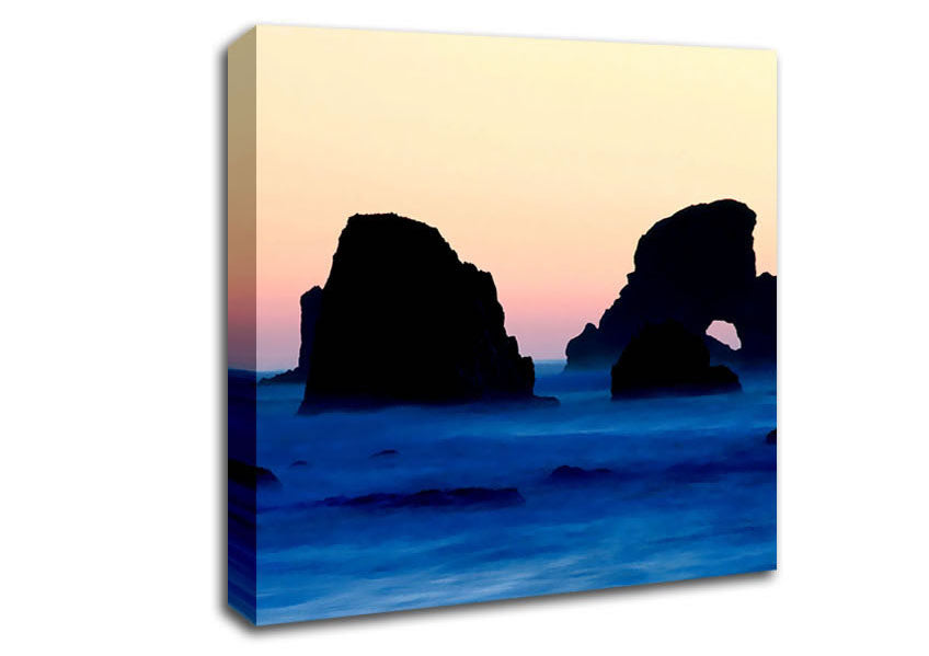 Peach Ocean Rocks Canvas Wall Art