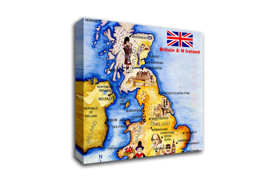 Monuments Of England Map Canvas Wall Art