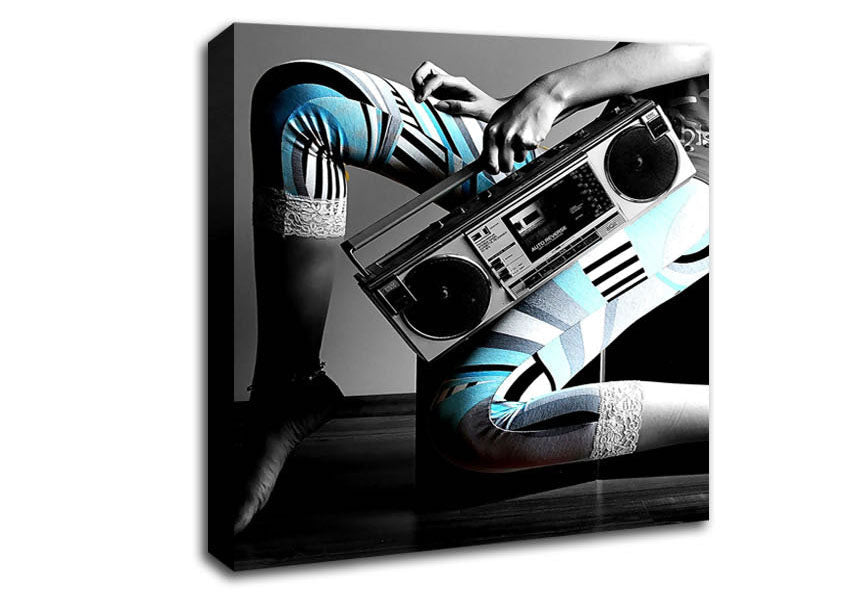 Girl And Tape Recorder Canvas Wall Art