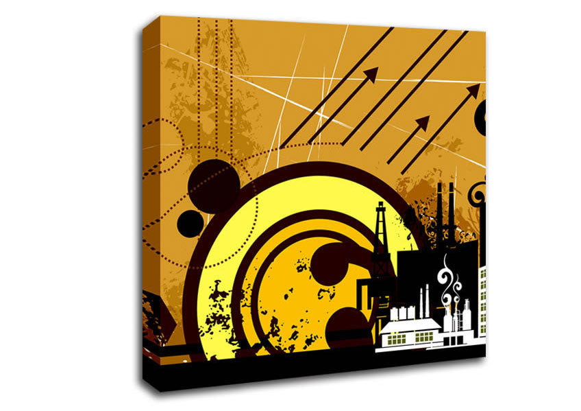 Contemporary City Sun Brown Canvas Wall Art