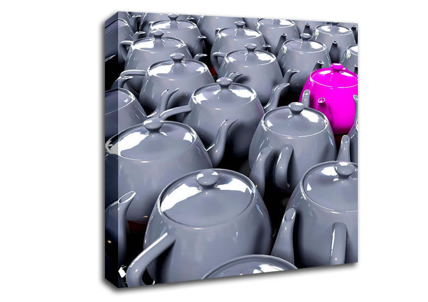 The Odd One Out Pink Teapot Canvas Wall Art