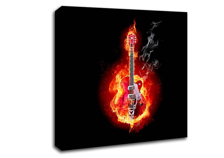 Red Guitar Flames Canvas Wall Art