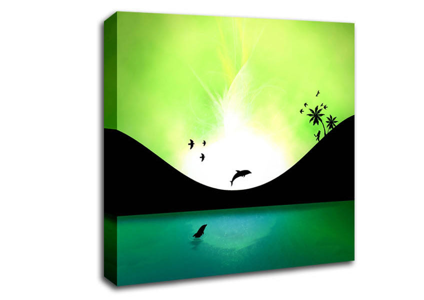 Green Dolphin Paradise Canvas Wall Art