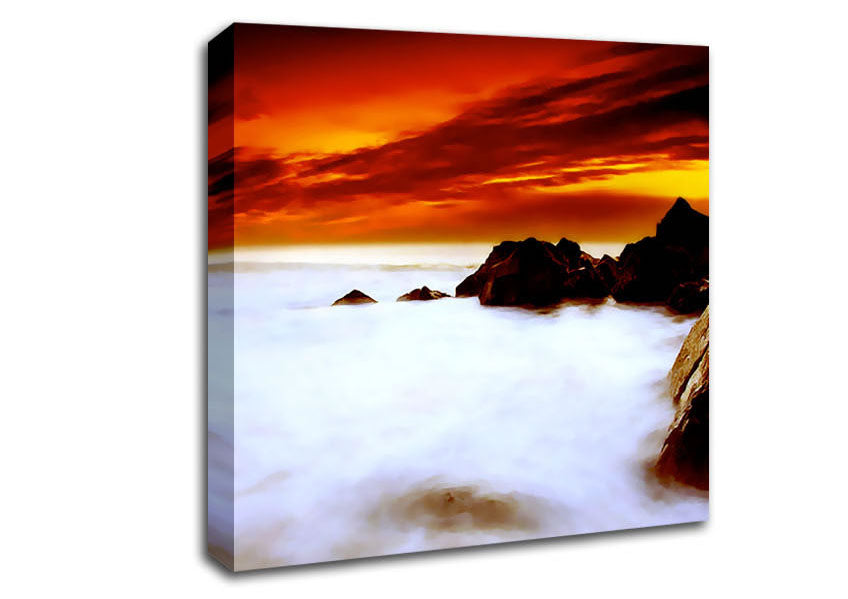 Stunning Red Sky Ocean Mist Canvas Wall Art