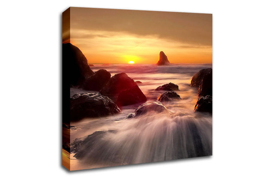 Ocean Waves Spilling On The Rocks Canvas Wall Art