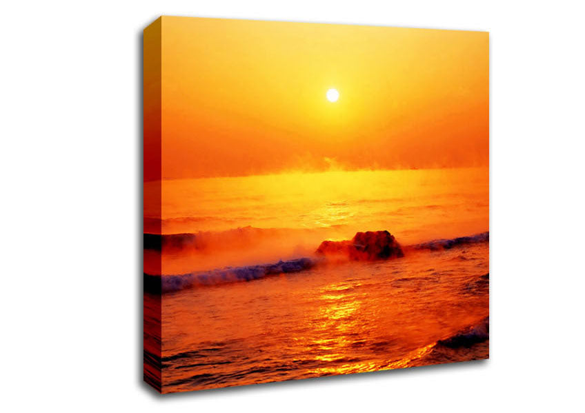 Crashing Waves At Sunset Canvas Wall Art