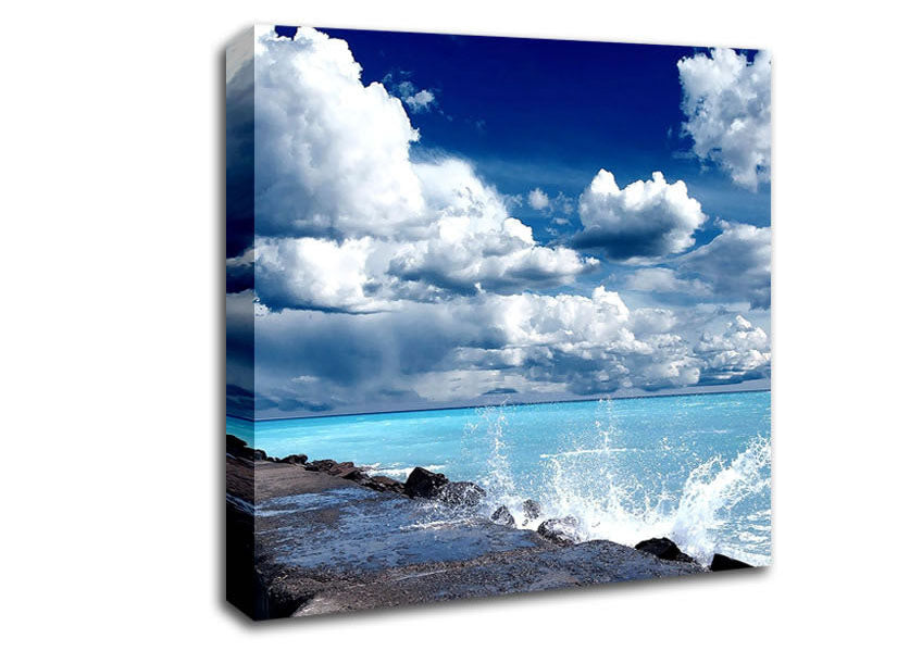 Gentle Waves Crashing In The Cloud Filled Sky Canvas Wall Art