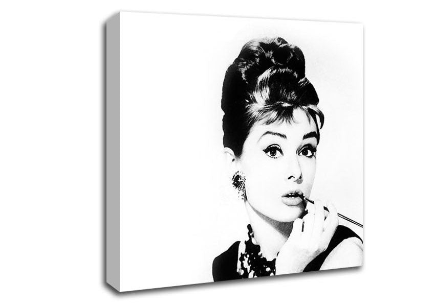 Audrey Hepburn Cigarette Pose White Canvas Wall Art
