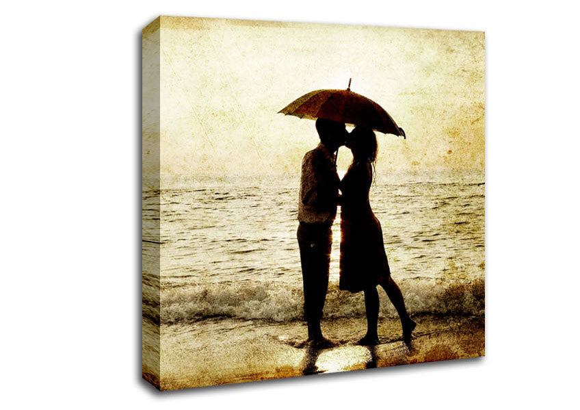 Romantic Love Couple In The Rain Canvas Wall Art