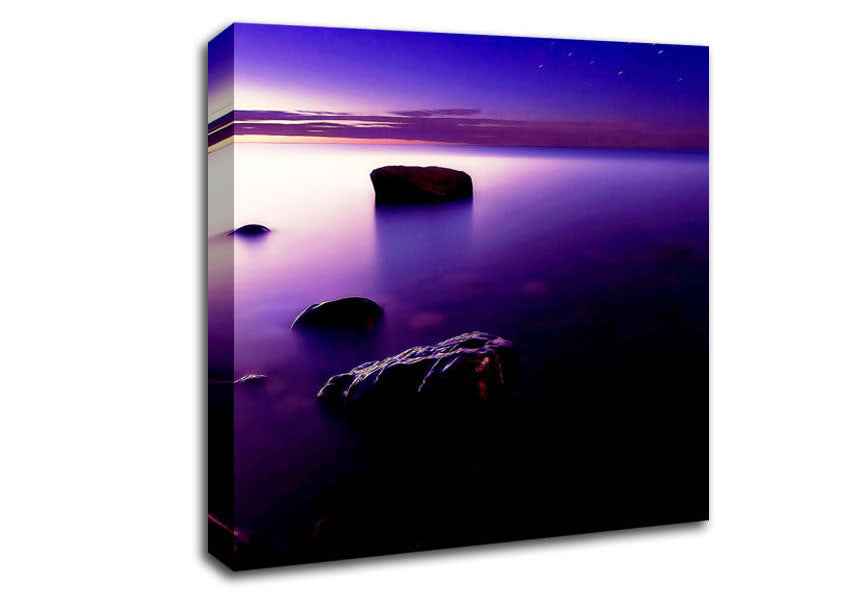 Foggy Purple Shore At Sunset Canvas Wall Art