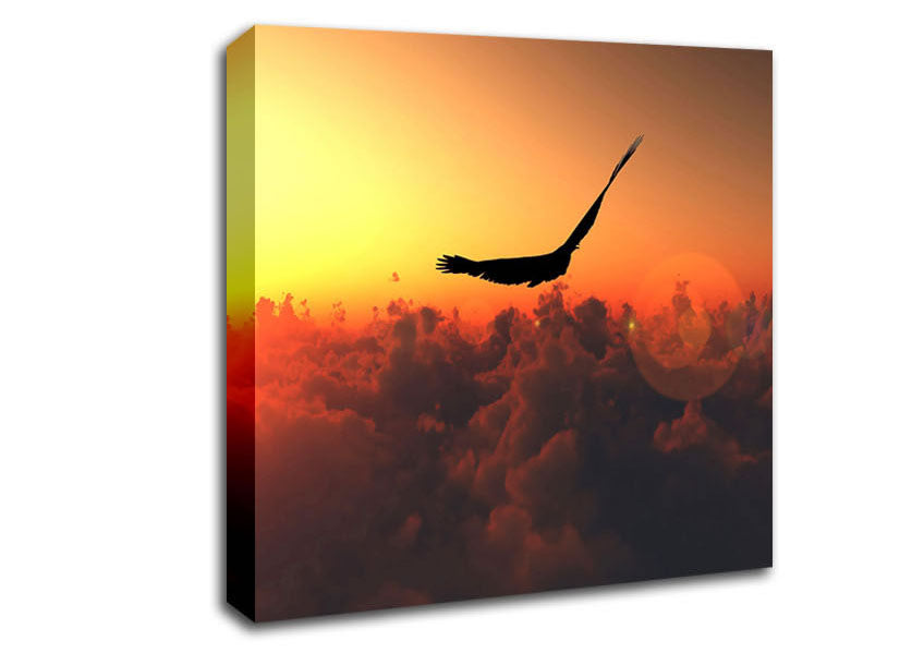 Eagle Flying In The Burnt Orange Sky Canvas Wall Art