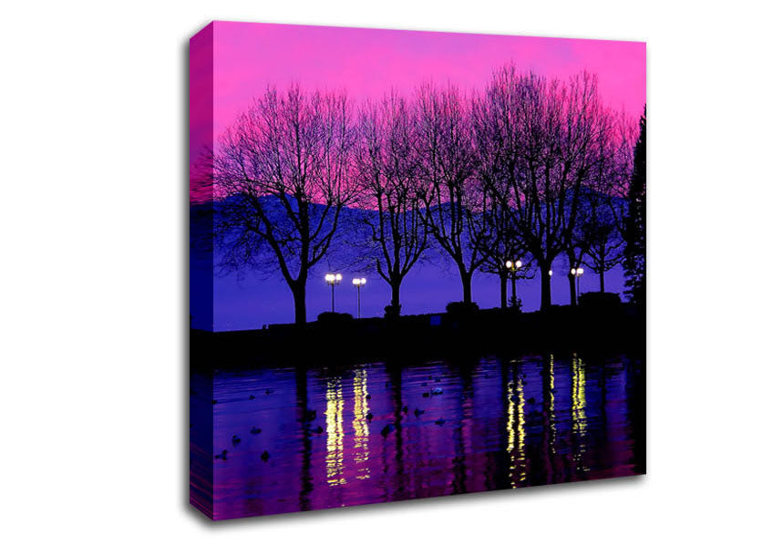 Surreal Pink Skies Over The Purple Lake Canvas Wall Art