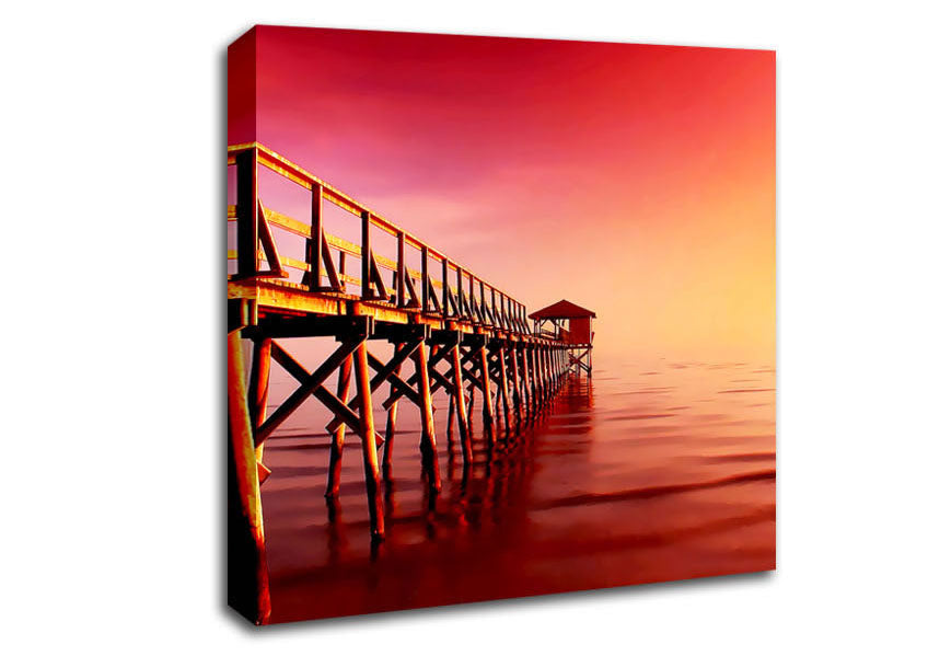 Tranquil Ocean Pier Pink Canvas Wall Art