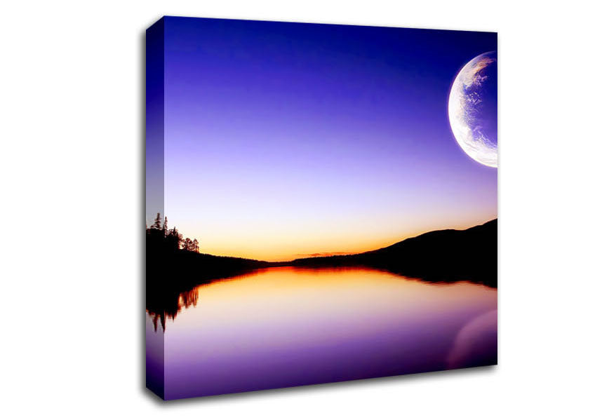 Calm Lake In Another World Purple Canvas Wall Art