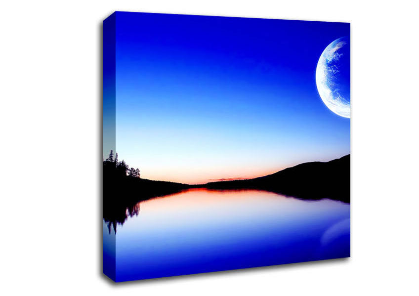 Calm Lake In Another World Blue Canvas Wall Art