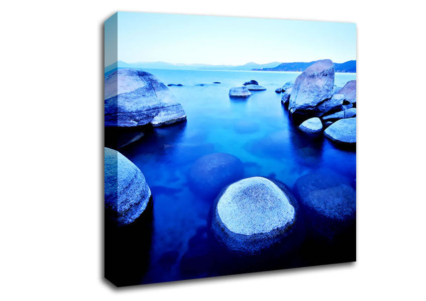 Blue Tranquil Ocean Rocks Canvas Wall Art