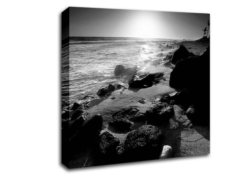 Sun Blaze Ocean B n W Canvas Wall Art