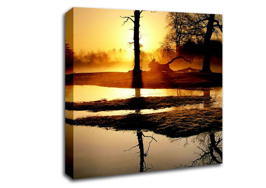 Golden Lake Sunset Canvas Wall Art