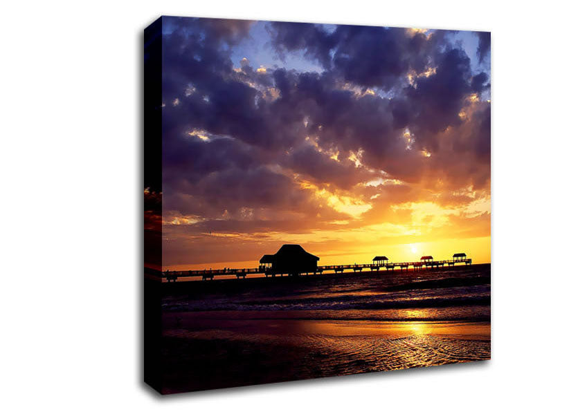 Pier Sunset Horizon Canvas Wall Art