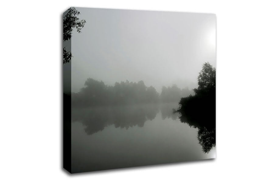Misty Moonlit River B n W Canvas Wall Art