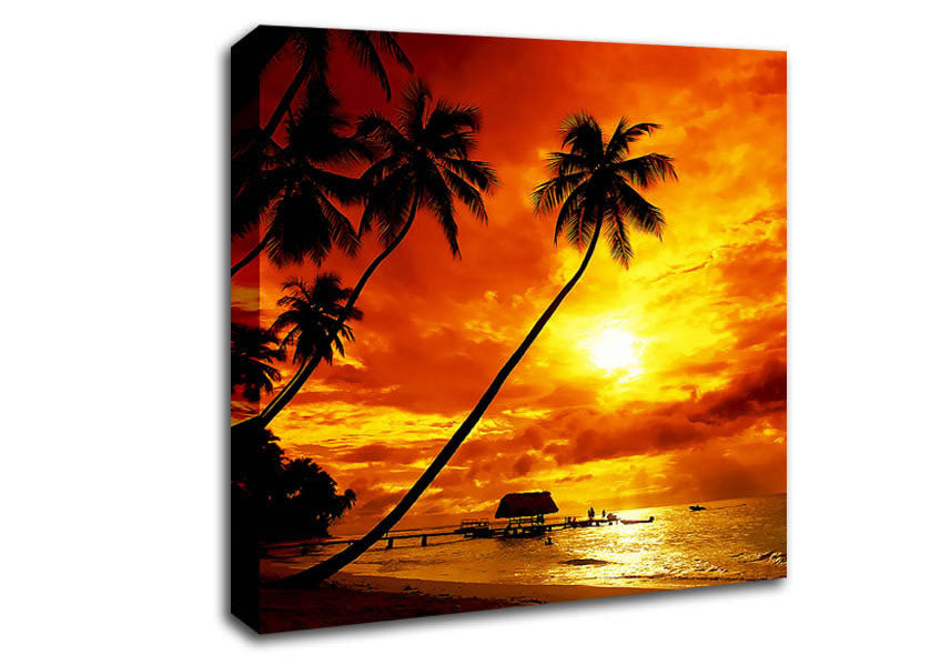 Paradise Palm Tree Hut Canvas Wall Art