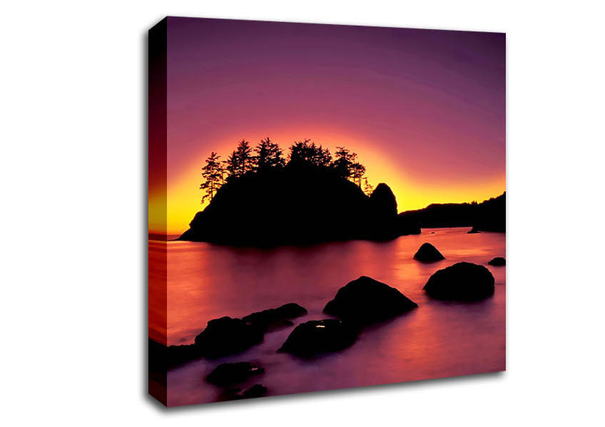 Pink Sunset Behind The Mountain Canvas Wall Art