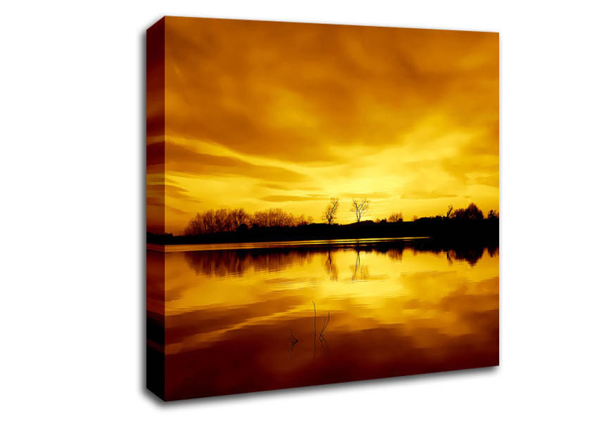 Stunning Lake At Sunset Golden Canvas Wall Art