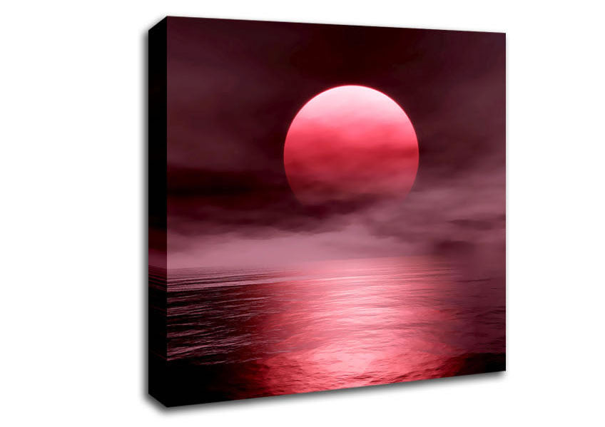 The Huge Red Sun Over The Grey Ocean Canvas Wall Art