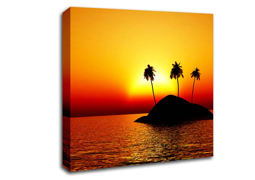 Palmtree Island At Sunset Canvas Wall Art