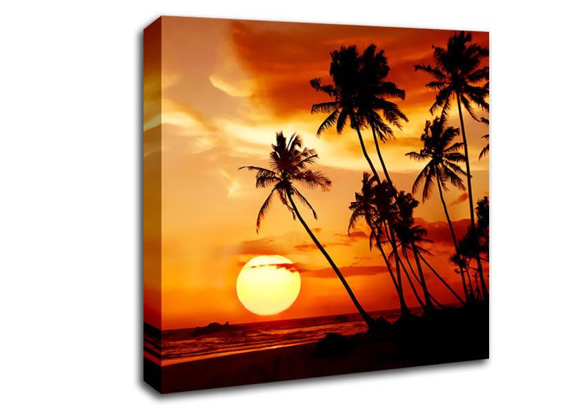 Palmtree Sunset Over The Ocean Canvas Wall Art