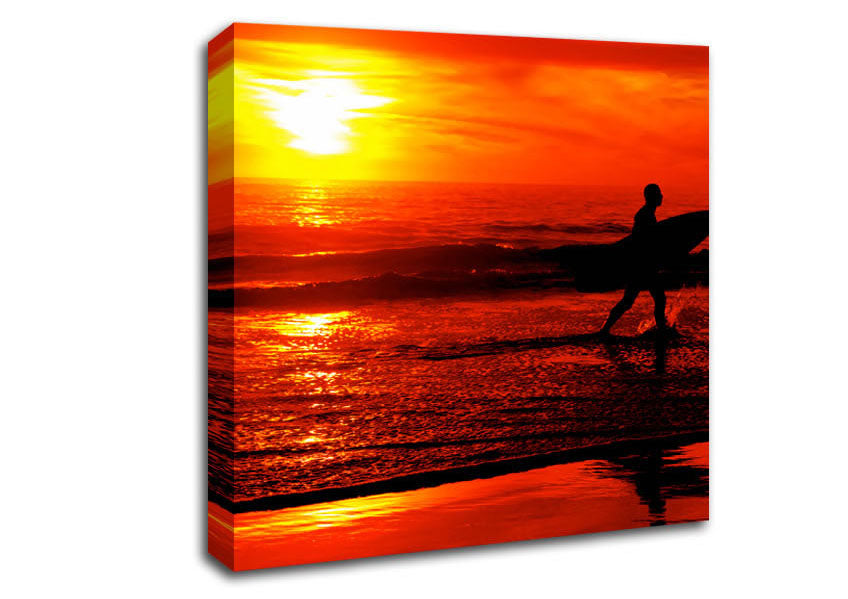 Surfers Stunning Orange Ocean Canvas Wall Art