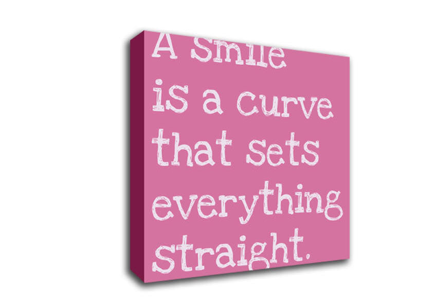 Motivational Quote Smile Is A Curve Pink Canvas Wall Art