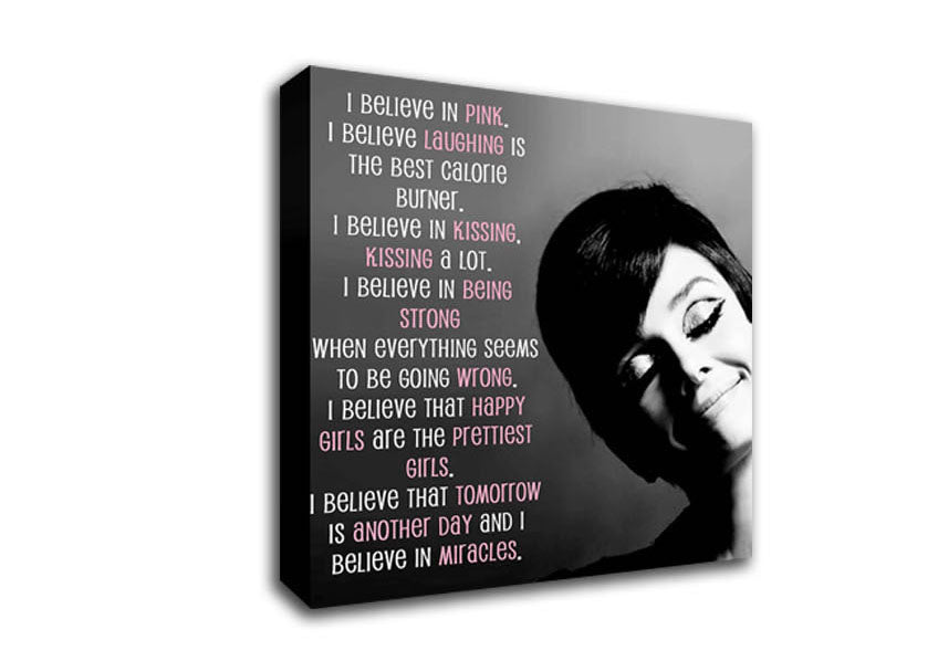 Motivational Quote Audrey Hepburn I Believe In Pink Portrait Canvas Wall Art