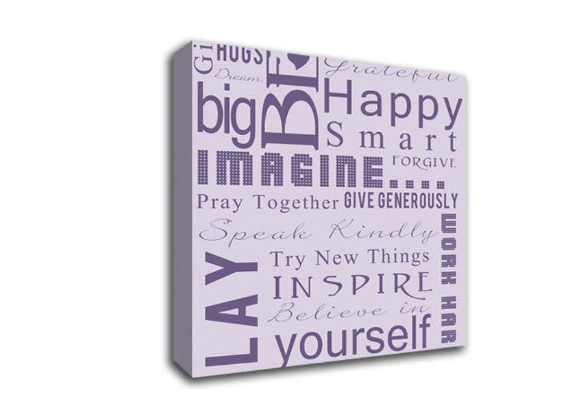 Home Quote Family Rules Be Happy Love Always Lilac Canvas Wall Art
