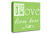 Love Quote Love Lives Here Lime Green Canvas Wall Art